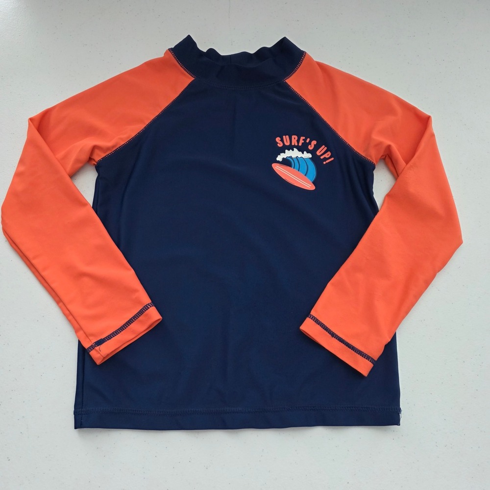 Carter's Rash Guard Kids Size 5 Navy Orange Good Long Sleeve Surf's Up